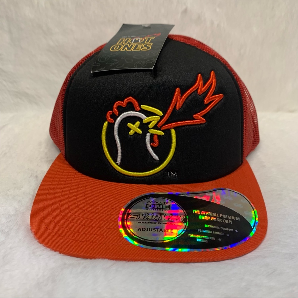 Hot Ones Trucker Style Mesh Hat SnapBack Chicken Flame Cap NWT Concept One